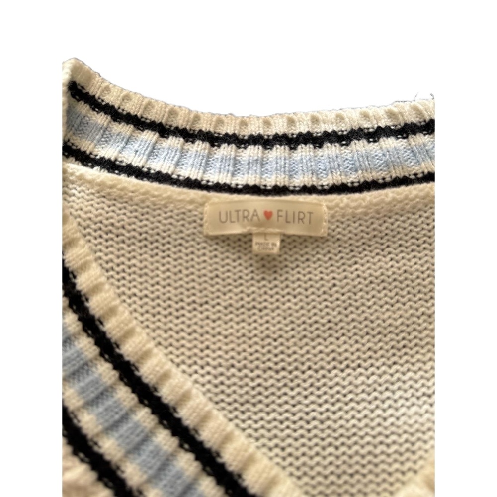 Ultra Flirt Cream Cable Knit Varsity Sweater with Black “A” Patch - Picture 3 of 6